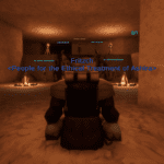 Fritzch looking into a room filled with ashiran npc's, including jackals who are KoS even when player is not kos to ashirans