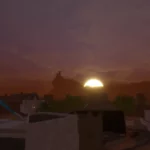 Night Harbor at night, sunset over the east gates of the city - from the game, Monsters & Memories