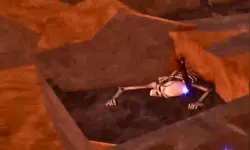 Giant Skeleton laying beneath a flag in Tel'Ekir