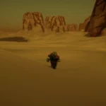 running through the vale of zintar with the shadow of the floating city across the dunes - from the game, Monsters & Memories